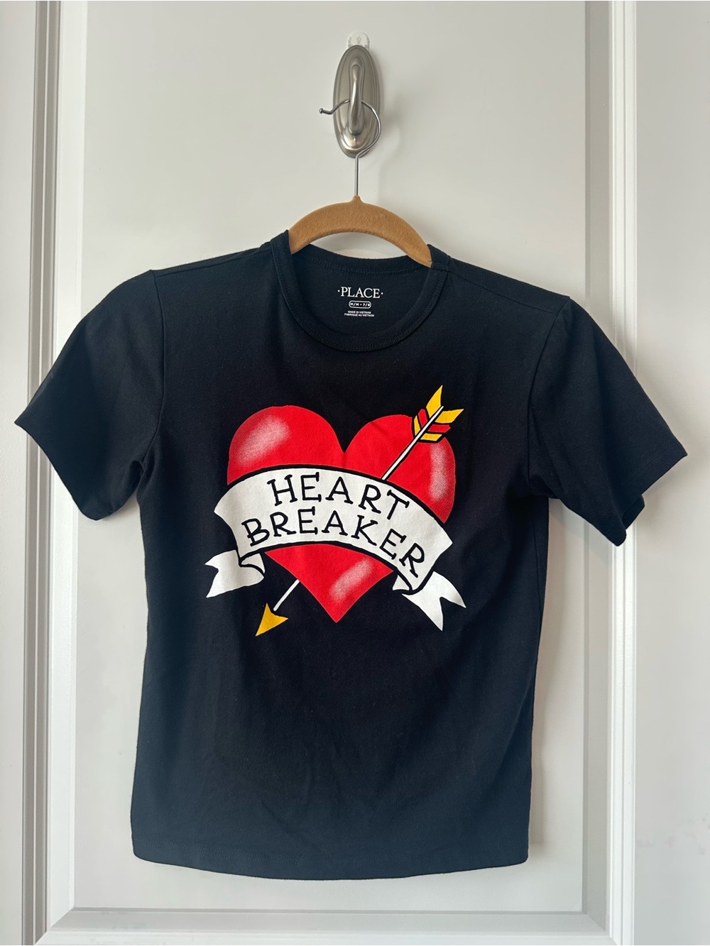 The Children's Place Black Tee with Red Heart "Heart Breaker"